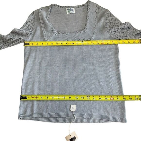 Vtg Azure Sweater Gray Lightweight Crochet Sleeves M 80s 90s Square Neck NWT - Picture 9 of 11